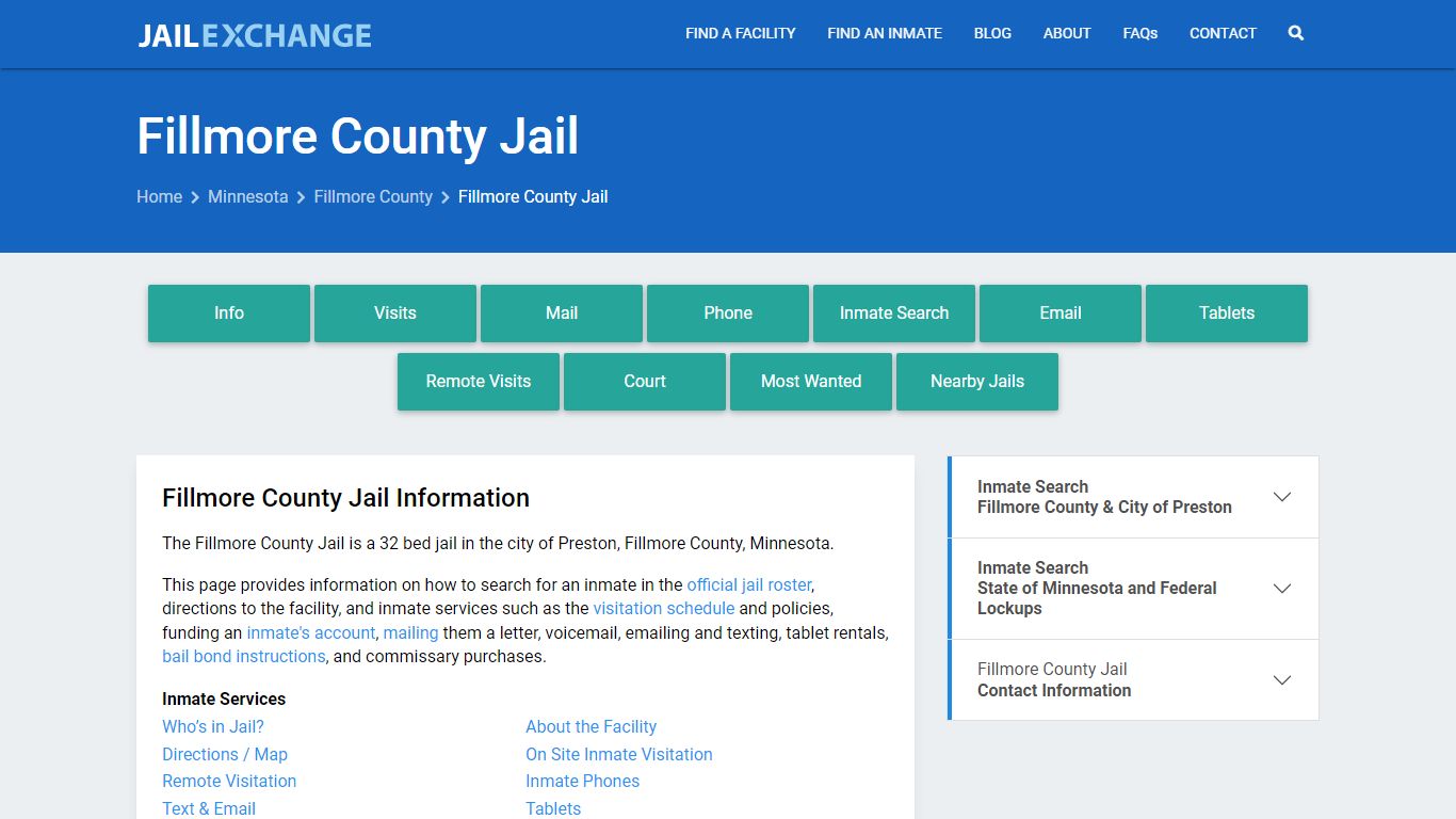 Fillmore County Jail, MN Inmate Search, Information